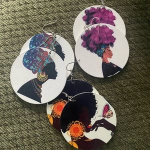 3 pairs of Black Woman earrings